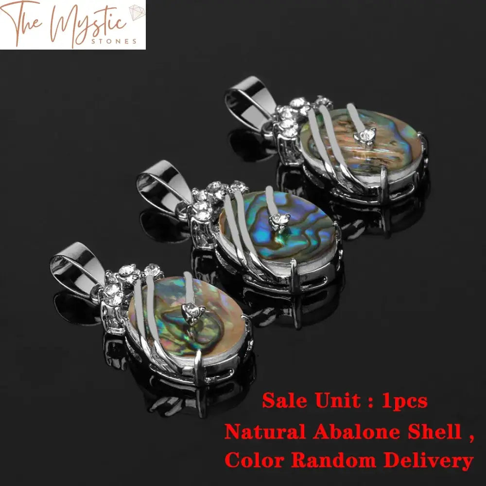 Abalone Shell & Rhinestone Oval Pendant Necklace