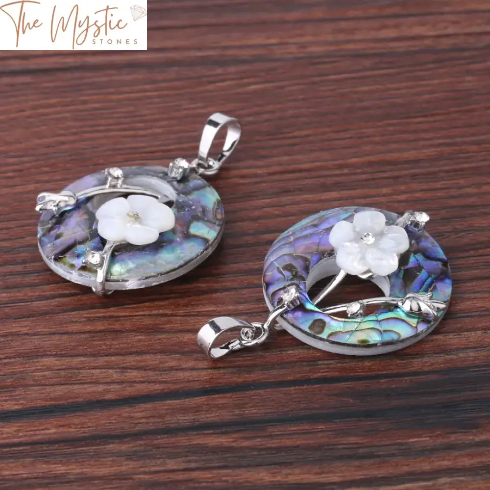 Abalone Shell & Zircon Flower Pendant Necklace