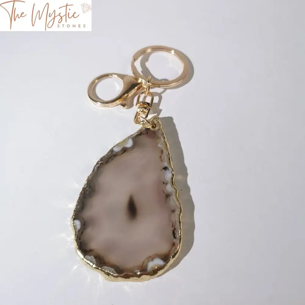 Agate Druzy Geode Keychain With Gold-Plated Edge