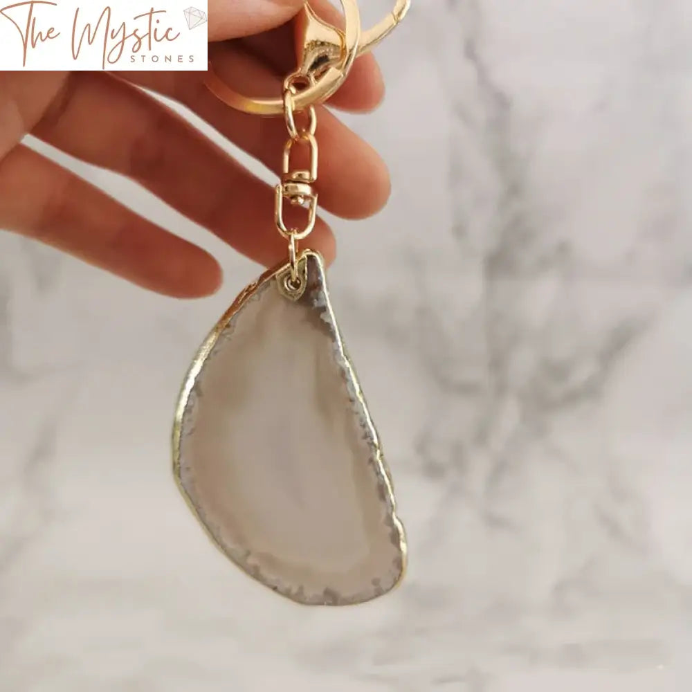 Agate Druzy Geode Keychain With Gold-Plated Edge