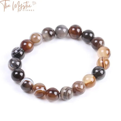 Agate Onyx Men’s Bracelet 10Mm With Striped Brown Beads