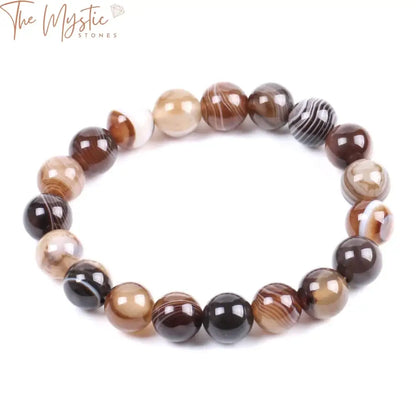 Agate Onyx Men’s Bracelet 10Mm With Striped Brown Beads