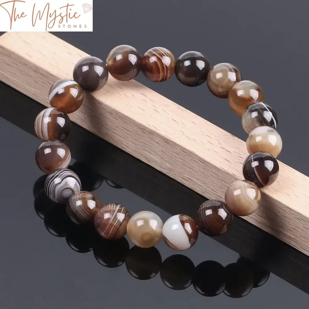 Agate Onyx Men’s Bracelet 10Mm With Striped Brown Beads