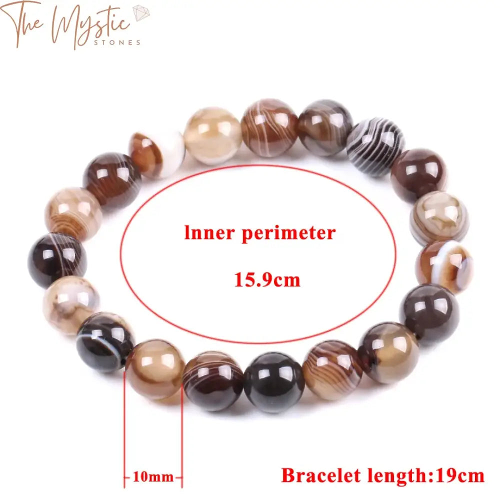 Agate Onyx Men’s Bracelet 10Mm With Striped Brown Beads