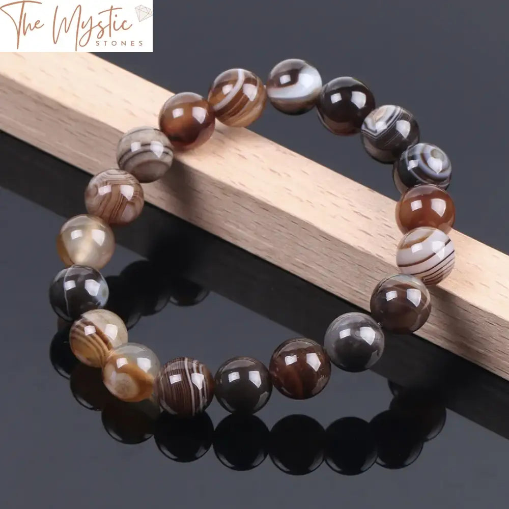 Agate Onyx Men’s Bracelet 10Mm With Striped Brown Beads