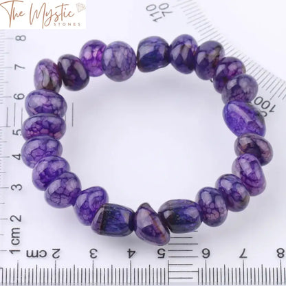 Agate Vein Beaded Elastic Bracelet - Blue Purple