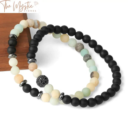 Aged Agate And Matte Lava Bracelet Set