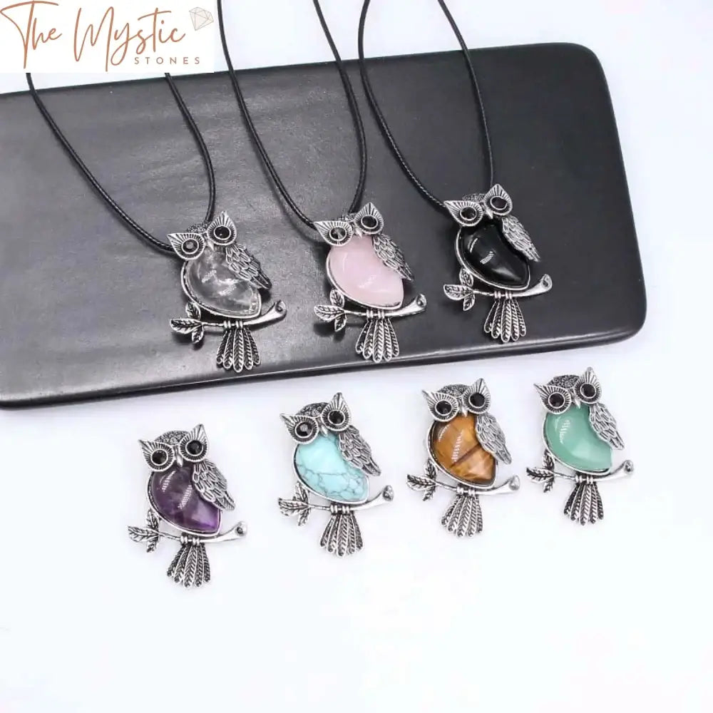 Alloy Owl Pendant With Natural Stone Inlay