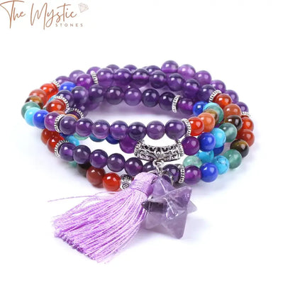 Amethyst 7 Chakra Crystal Tassel Bracelet