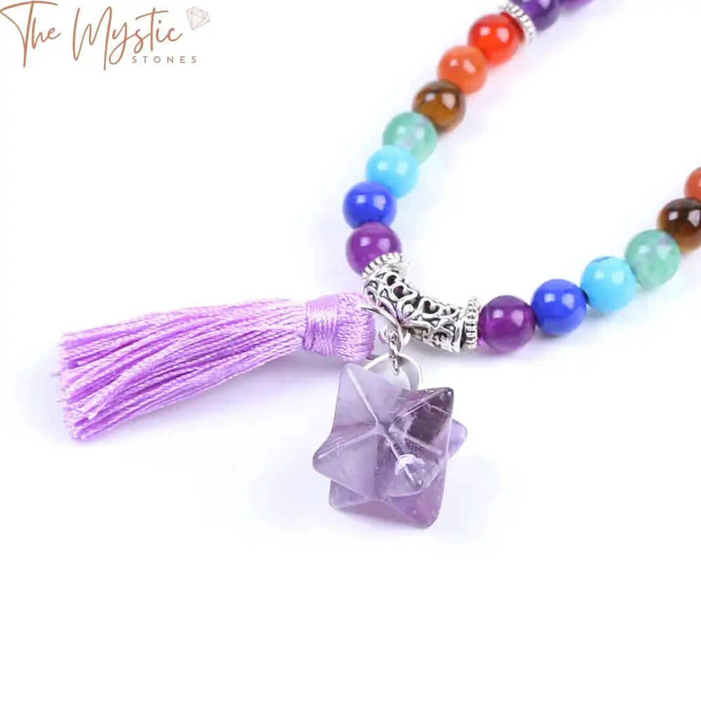 Amethyst 7 Chakra Crystal Tassel Bracelet