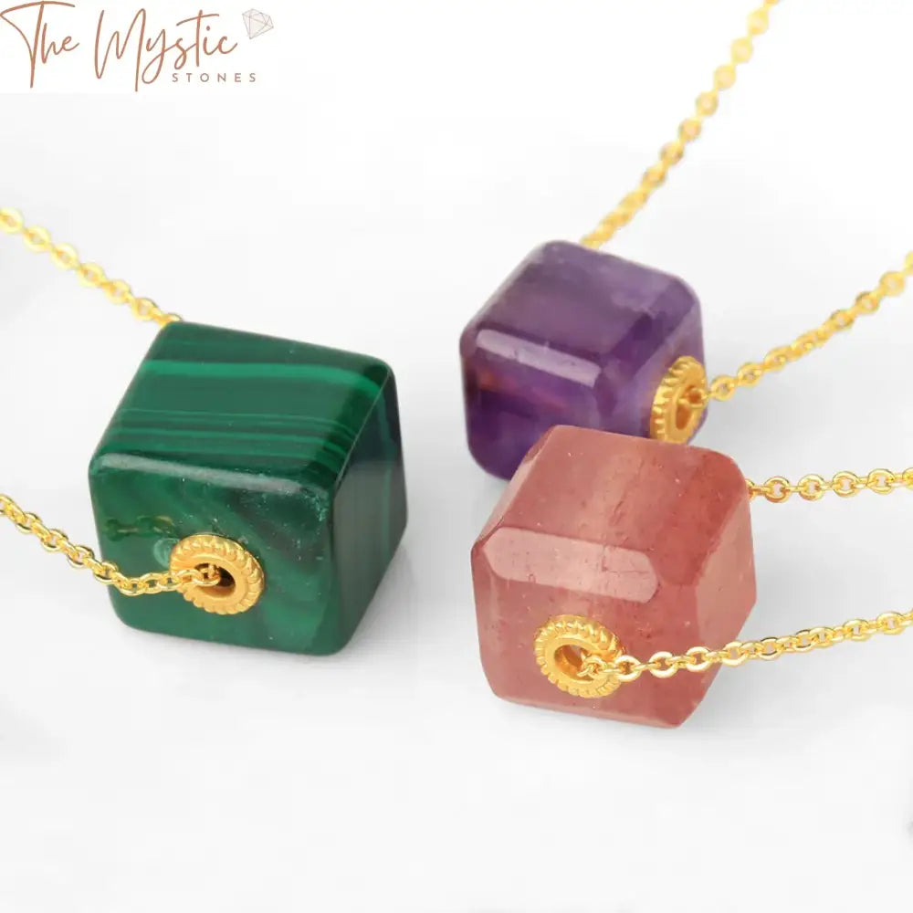 Amethyst & Amazonite Gold Square Necklace