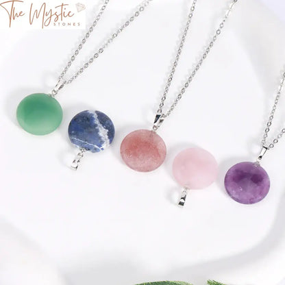 Amethyst Crystal Round Pendant Necklace