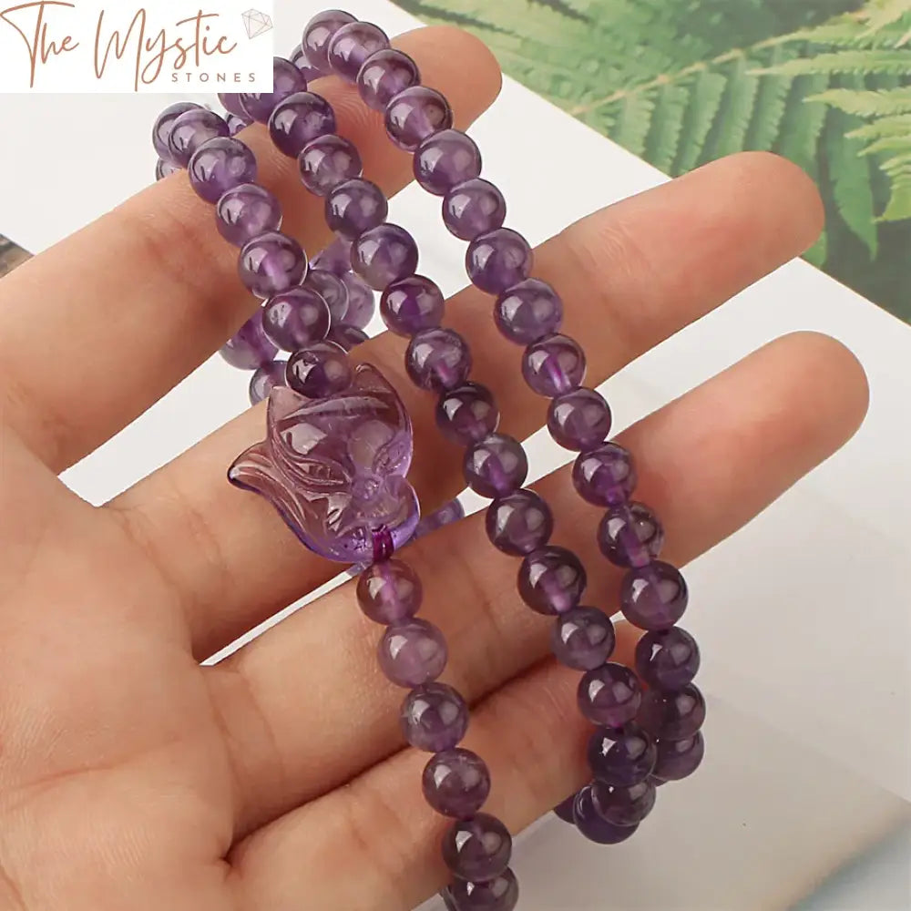 Amethyst Crystal Wrap Bracelet With Fox Charm