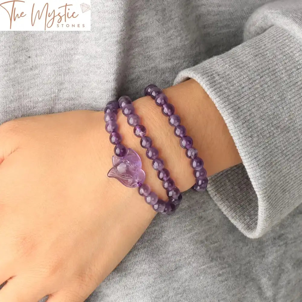 Amethyst Crystal Wrap Bracelet With Fox Charm