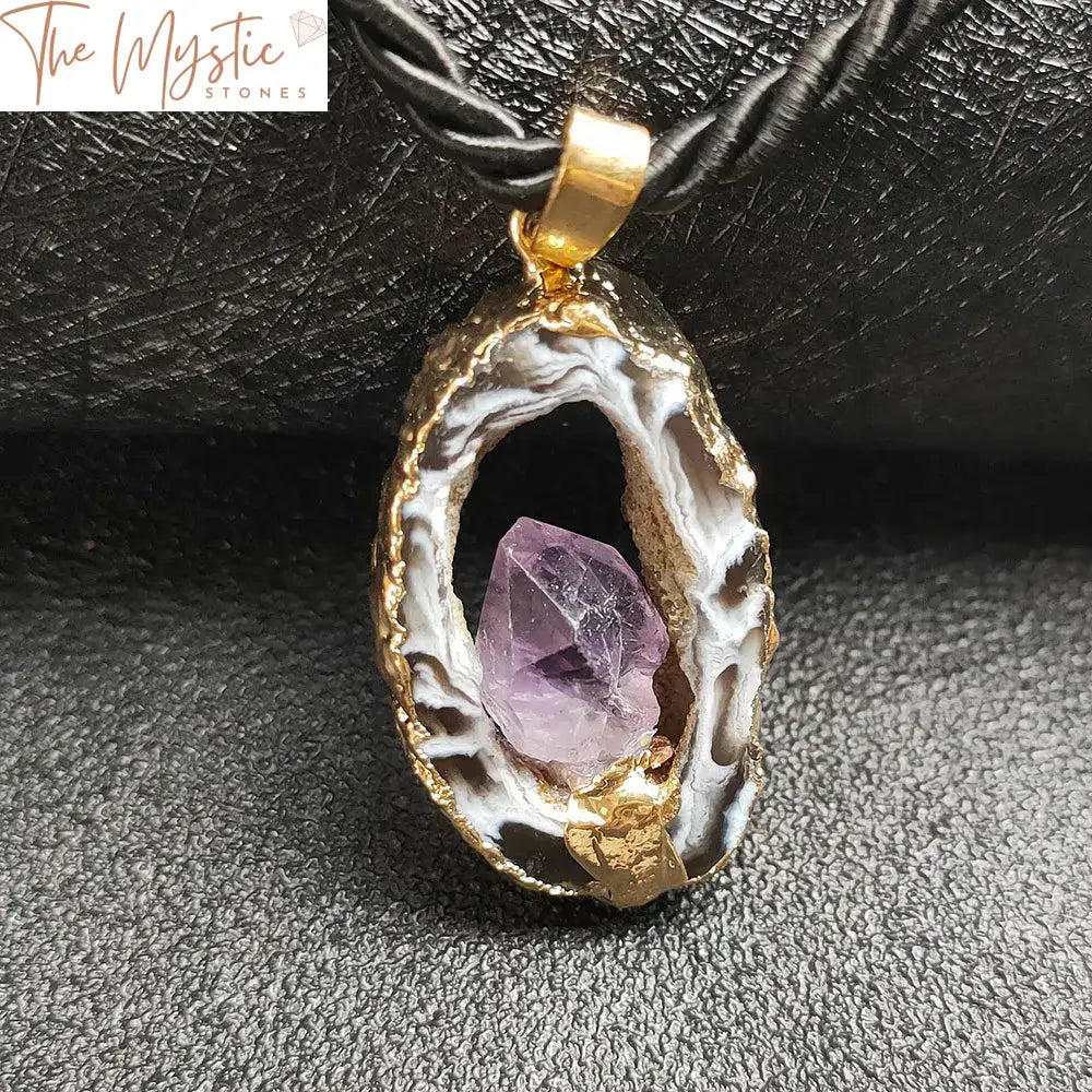 Amethyst Inlaid Agate Geode Druzy Pendant