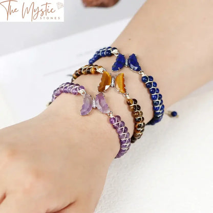 Amethyst & Pink Crystal Butterfly Bracelet