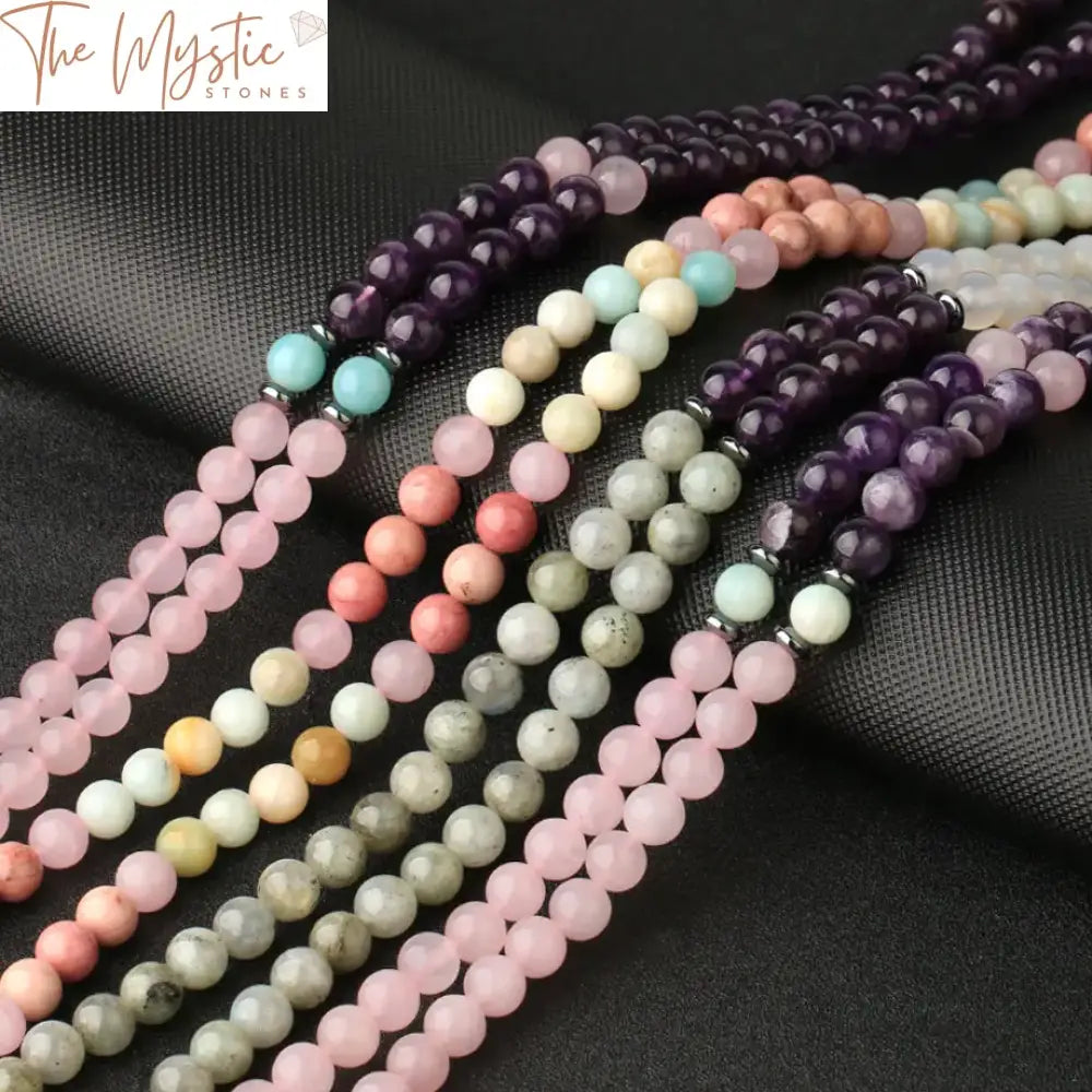 Amethyst & Pink Crystal Mala Jewelry Set