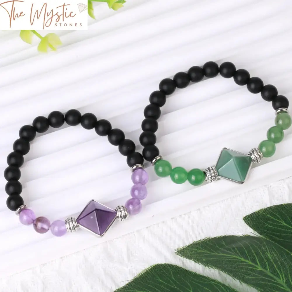 Amethyst Pyramid Natural Stone Bracelet