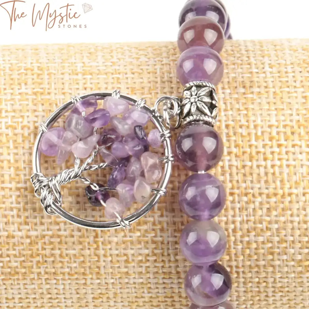 Amethyst Quartz Chakra Bracelet With Tree Of Life Charm