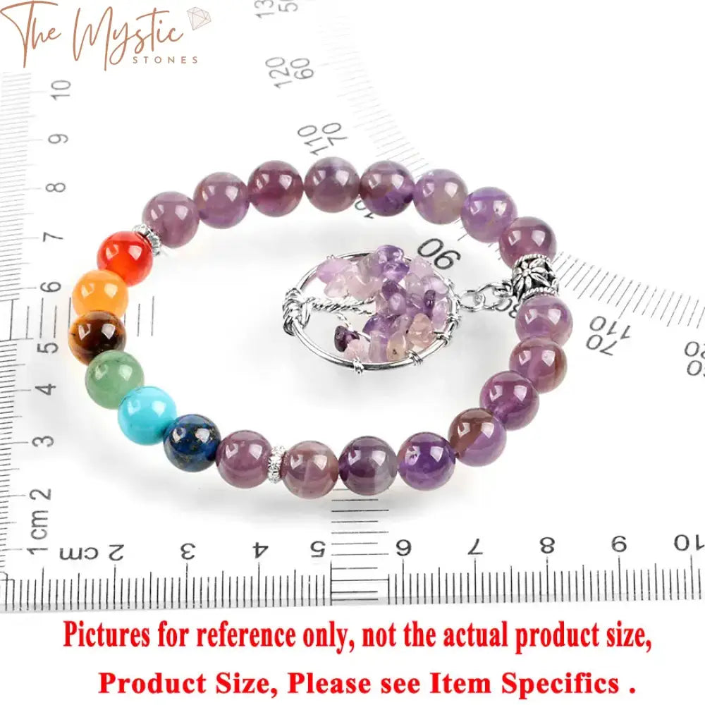 Amethyst Quartz Chakra Bracelet With Tree Of Life Charm