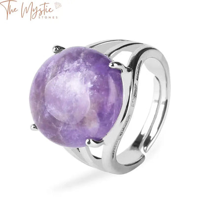 Amethyst Quartz Crystal Bead Ring - Silver