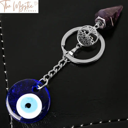 Amethyst Quartz Evil Eye Keychain