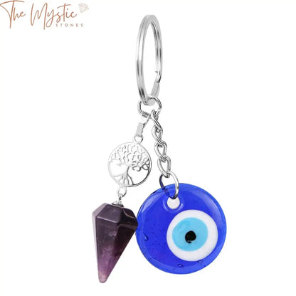 Amethyst Quartz Evil Eye Keychain