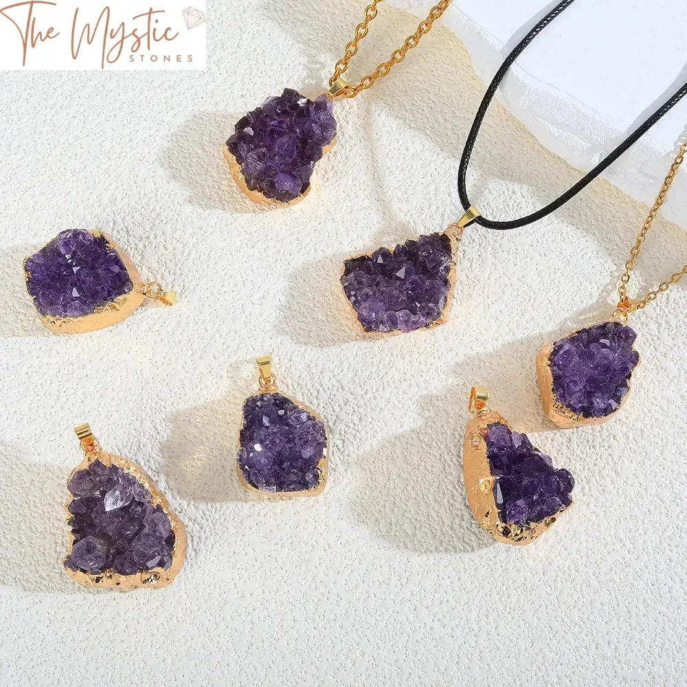 Amethyst Quartz Golden Druzy Pendant