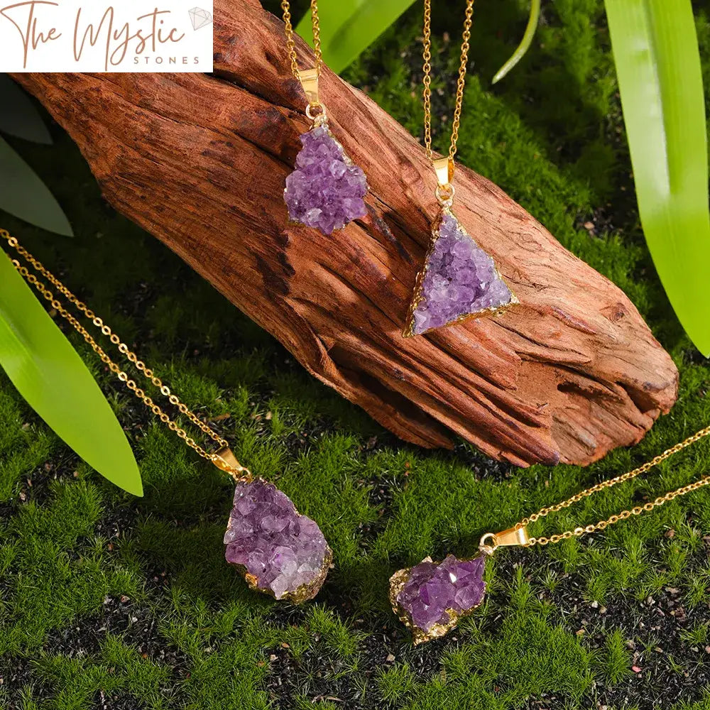 Amethyst Quartz Golden Druzy Pendant