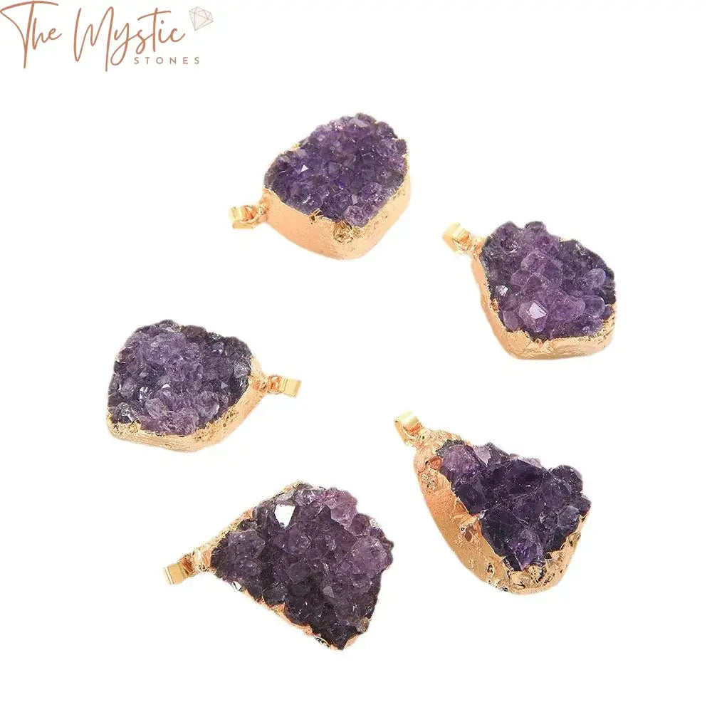 Amethyst Quartz Golden Druzy Pendant