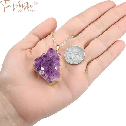 Amethyst Quartz Golden Druzy Pendant