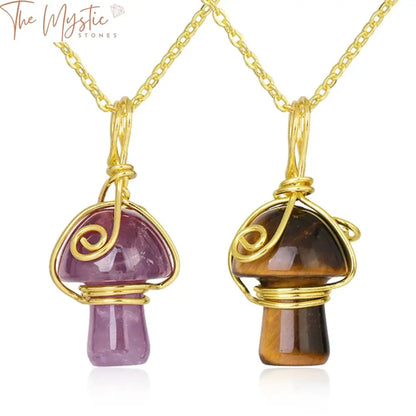 A beautifully handcrafted necklace featuring a mushroom-shaped crystal pendant.