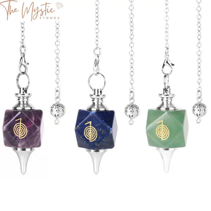 A beautifully crafted crystal pendulum featuring a polished amethyst stone, its purple hues glistening under a soft light.