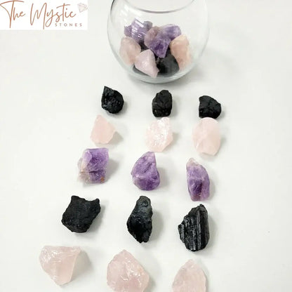 Amethyst Rose Quartz And Black Tourmaline Healing Crystal Set