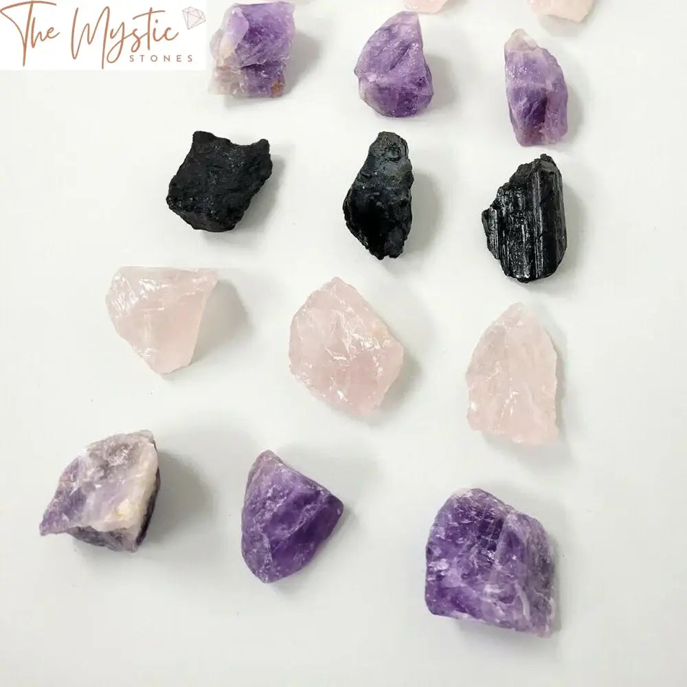 Amethyst Rose Quartz And Black Tourmaline Healing Crystal Set