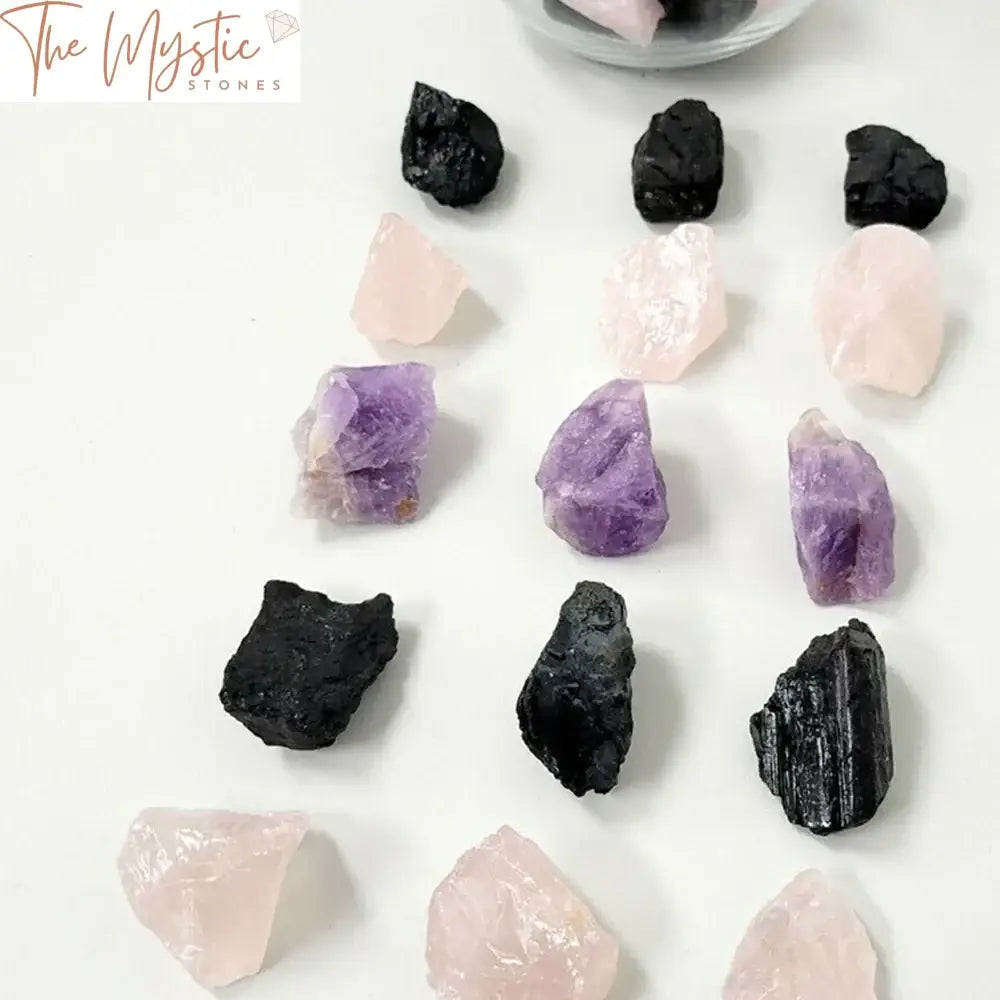 Amethyst Rose Quartz And Black Tourmaline Healing Crystal Set