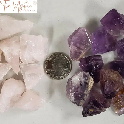 Amethyst & Rose Quartz Rough Crystal Set