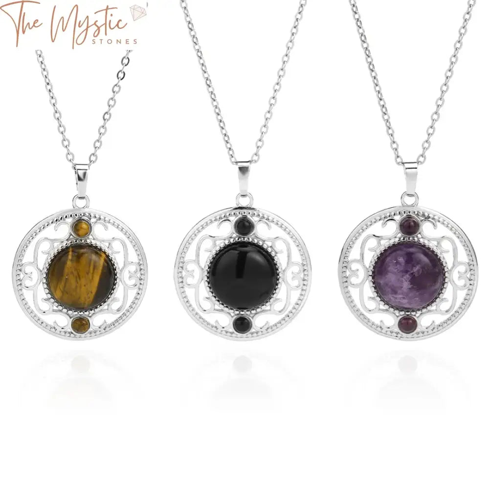 Amethyst & Tiger Eye Cabochon Necklace