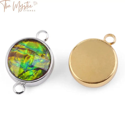 Ammolite Silver Round Connector Charm