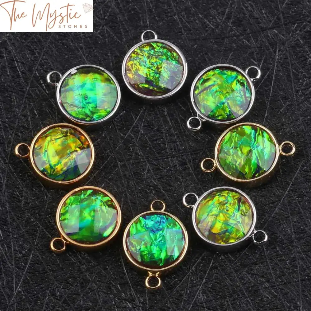 Ammolite Silver Round Connector Charm