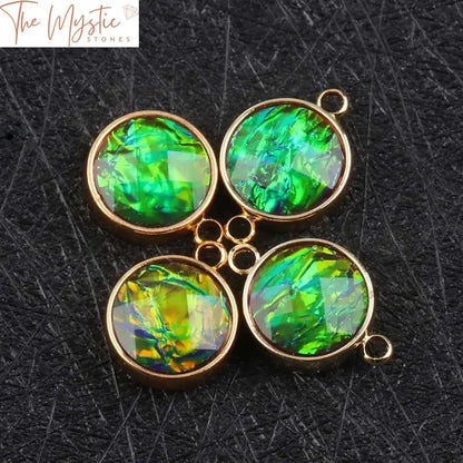 Ammolite Silver Round Connector Charm