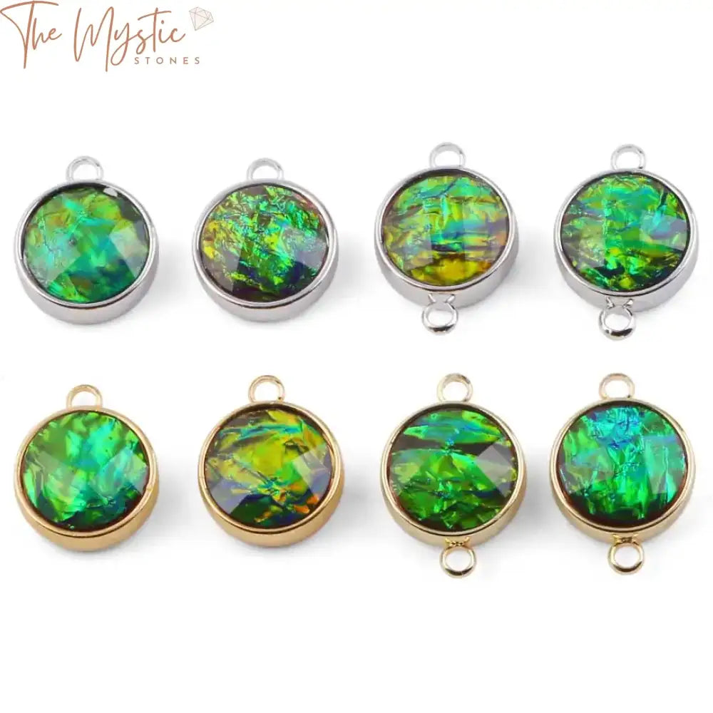 Ammolite Silver Round Connector Charm