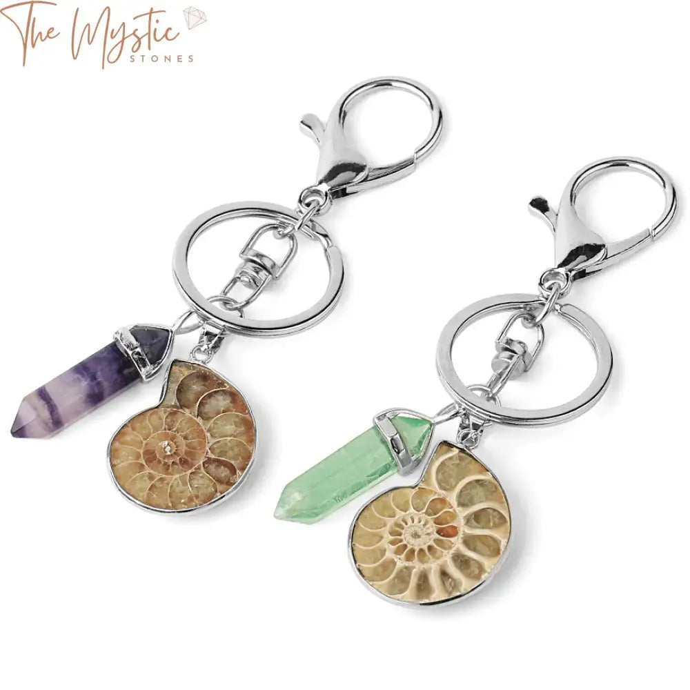 Ammonite Fluorite Gemstone Keychain