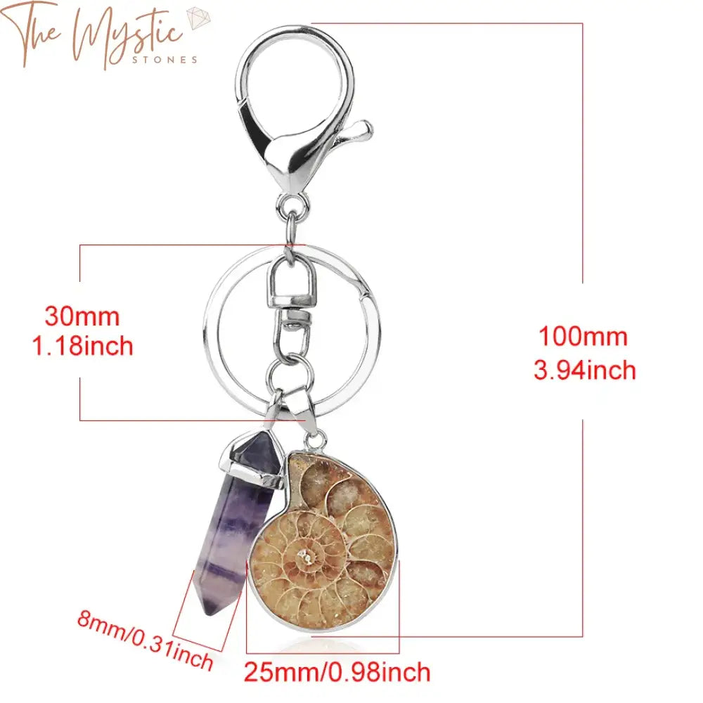 Ammonite Fluorite Gemstone Keychain