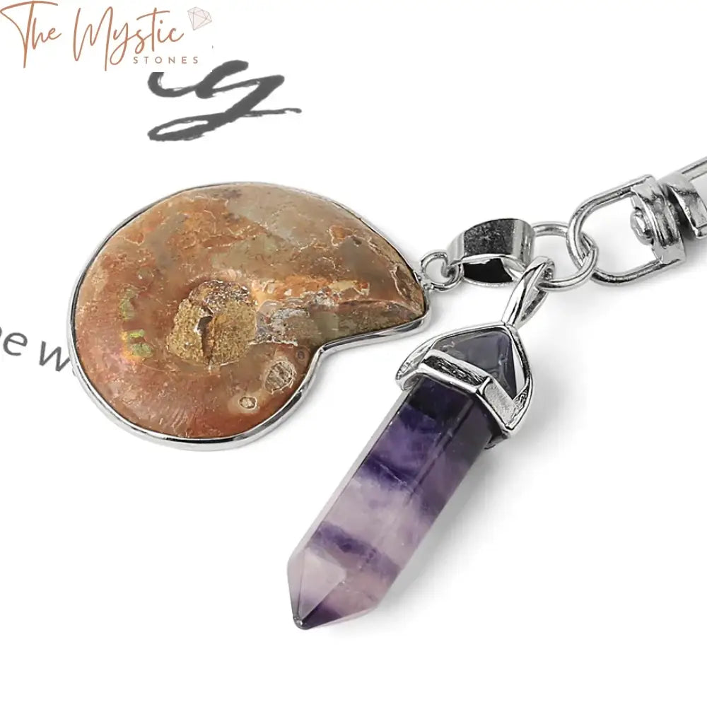 Ammonite Fluorite Gemstone Keychain