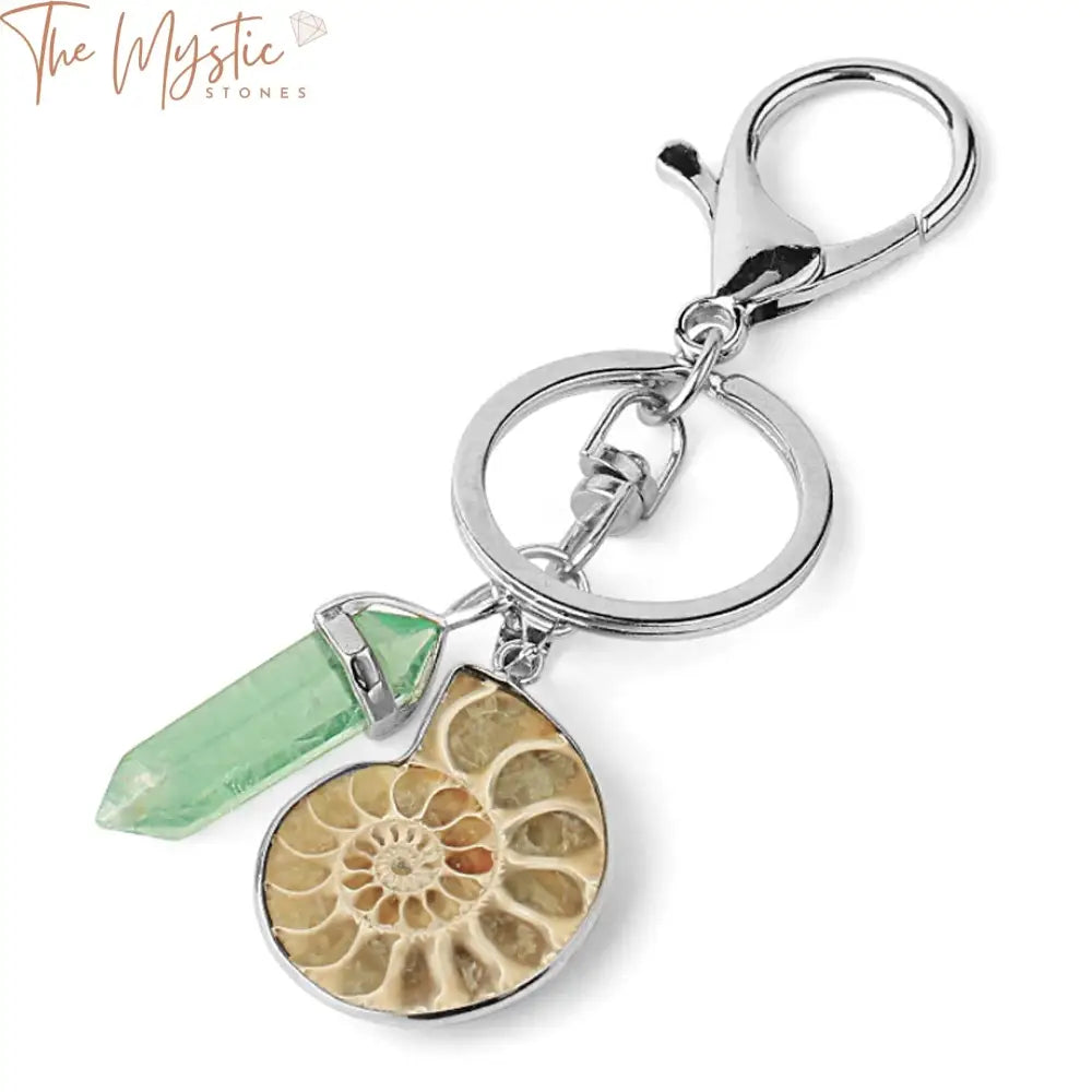 Ammonite Fluorite Gemstone Keychain