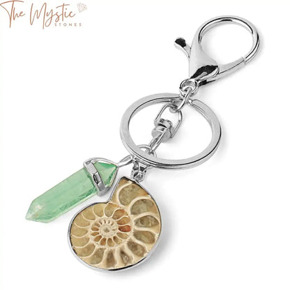 Ammonite Fluorite Gemstone Keychain