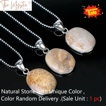 Ammonite Oval Stone Pendant Necklace