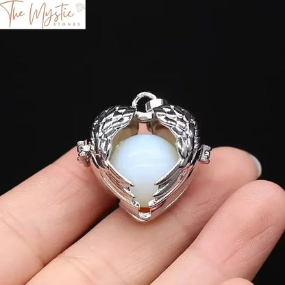 Angel Wing Heart Locket With Healing Crystal