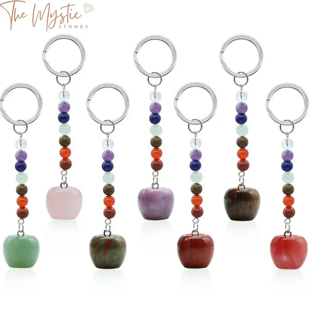 Apple Reiki Crystal Keychain With 7 Chakra Beads